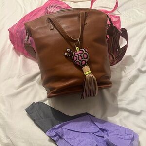 Consuela Brown Leather Tote with Multicolor Striped Strap